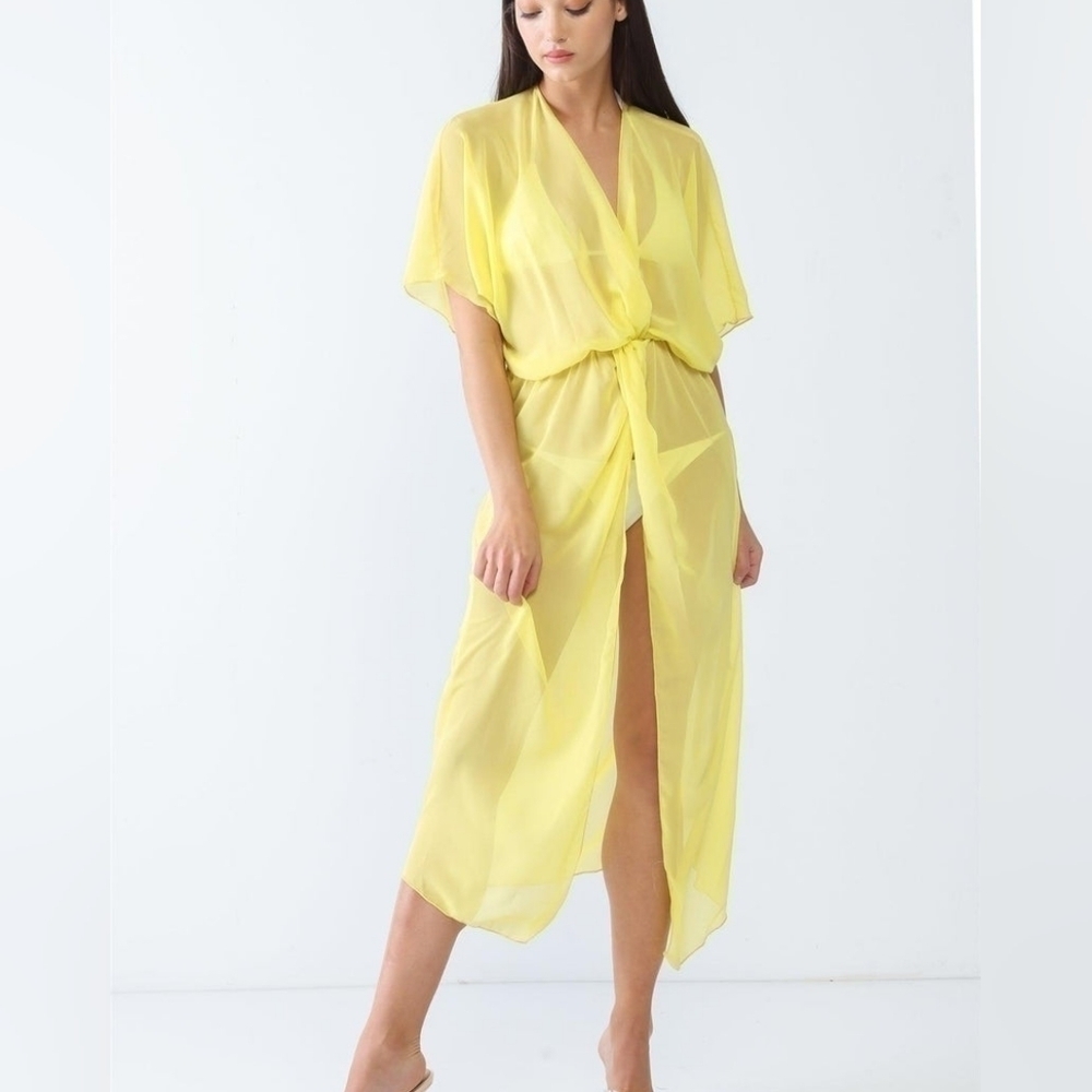 Sheer Yellow Kimono Wrap‎ Dress | Flowy & Flirty Cover-Up